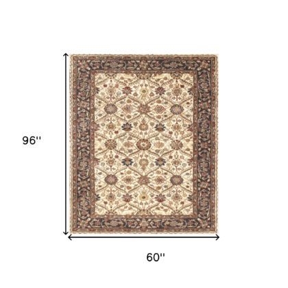 5' x 8' Ivory and Black Oriental Hand Tufted Non Skid Area Rug