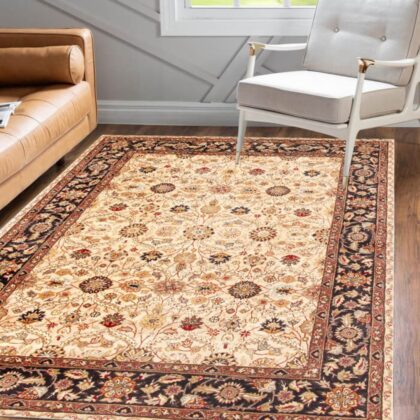 5' x 8' Ivory and Black Oriental Hand Tufted Non Skid Area Rug