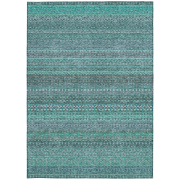 3' X 5' Turquoise Striped Washable Non Skid Indoor Outdoor Area Rug