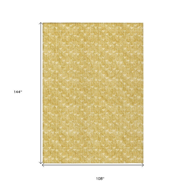 9' X 12' Gold Geometric Washable Non Skid Indoor Outdoor Area Rug