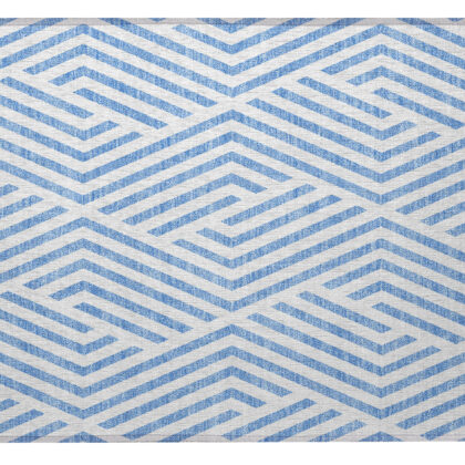 2' X 3' Blue and Ivory Geometric Washable Non Skid Indoor Outdoor Area Rug