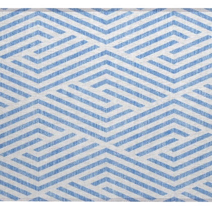 2' X 3' Blue and Ivory Geometric Washable Non Skid Indoor Outdoor Area Rug