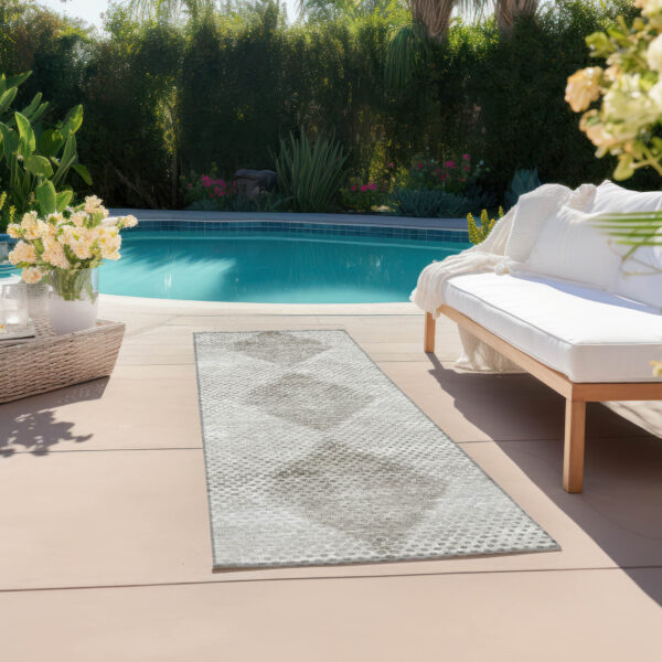 8' Runner Gray Geometric Washable Non Skid Indoor Outdoor Runner Rug