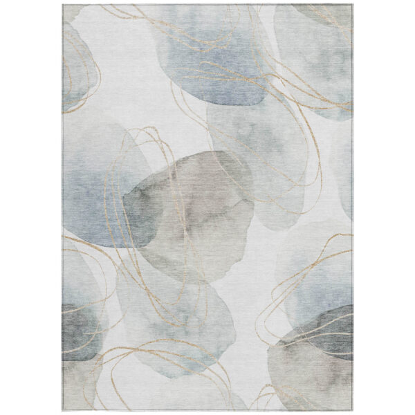 8' X 10' Ivory Blue and Gray Abstract Washable Non Skid Indoor Outdoor Area Rug