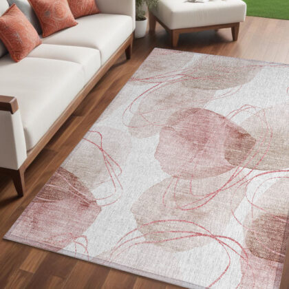 5' X 8' Merlot and Ivory Abstract Washable Non Skid Indoor Outdoor Area Rug