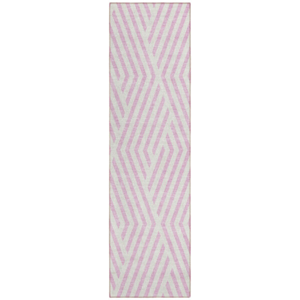 8' Runner Pink and White Geometric Washable Non Skid Indoor Outdoor Runner Rug
