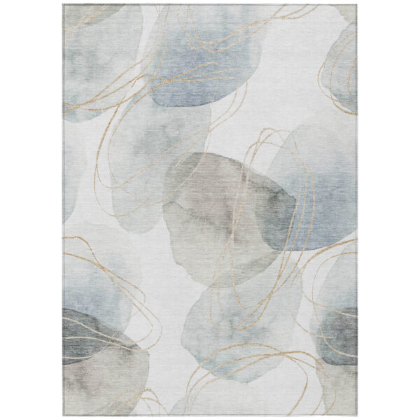 3' X 5' Ivory Blue and Gray Abstract Washable Non Skid Indoor Outdoor Area Rug