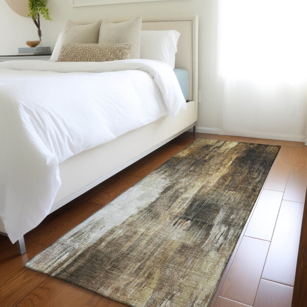 8' Runner Chocolate Abstract Washable Non Skid Indoor Outdoor Runner Rug