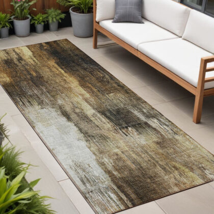 8' Runner Chocolate Abstract Washable Non Skid Indoor Outdoor Runner Rug