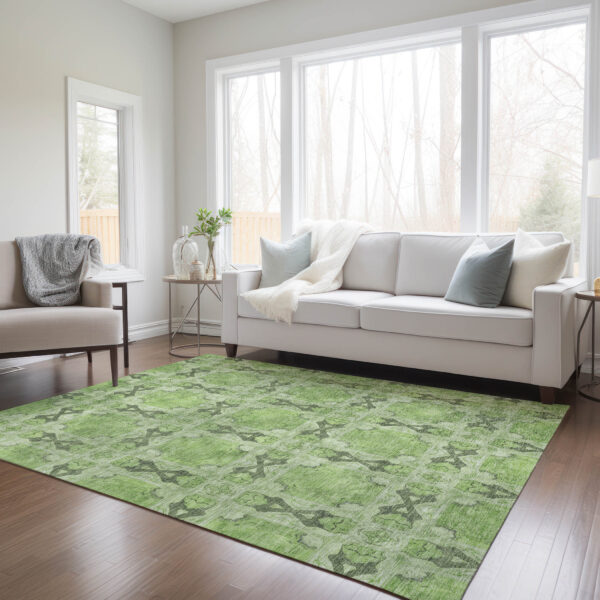 9' X 12' Green Floral Medallion Washable Non Skid Indoor Outdoor Area Rug