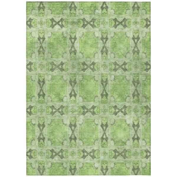 9' X 12' Green Floral Medallion Washable Non Skid Indoor Outdoor Area Rug