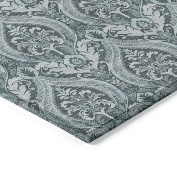 8' Runner Teal Damask Washable Non Skid Indoor Outdoor Runner Rug