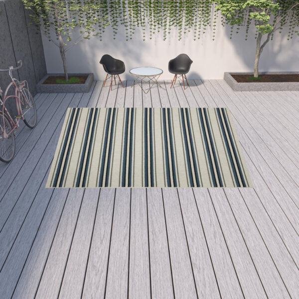 10' x 13' Blue and Beige Geometric Stain Resistant Indoor Outdoor Area Rug