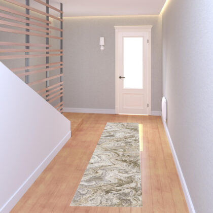2' X 8' Ivory Tan Beige Grey And Brown Abstract Power Loom Stain Resistant Runner Rug