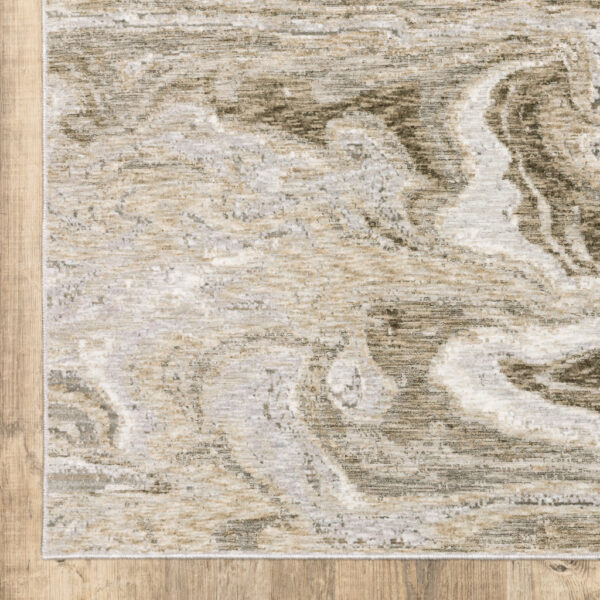 2' X 8' Ivory Tan Beige Grey And Brown Abstract Power Loom Stain Resistant Runner Rug