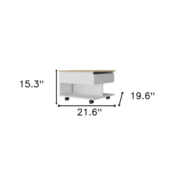 22" Natural And White Wood Lift Top Coffee Table With Two Shelves