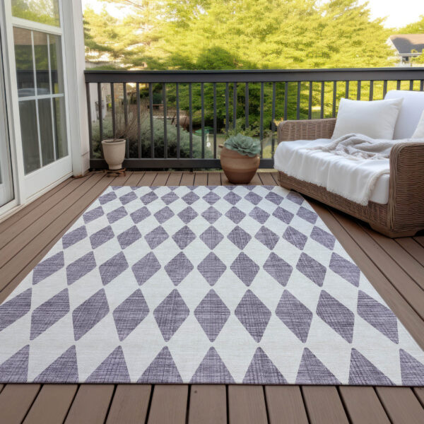 9' X 12' Purple And Lilac Geometric Washable Indoor Outdoor Area Rug