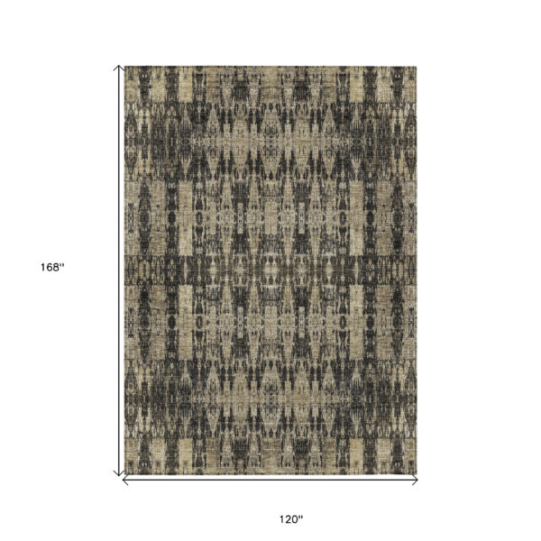 10' X 14' Black Taupe And Beige Moroccan Washable Indoor Outdoor Area Rug