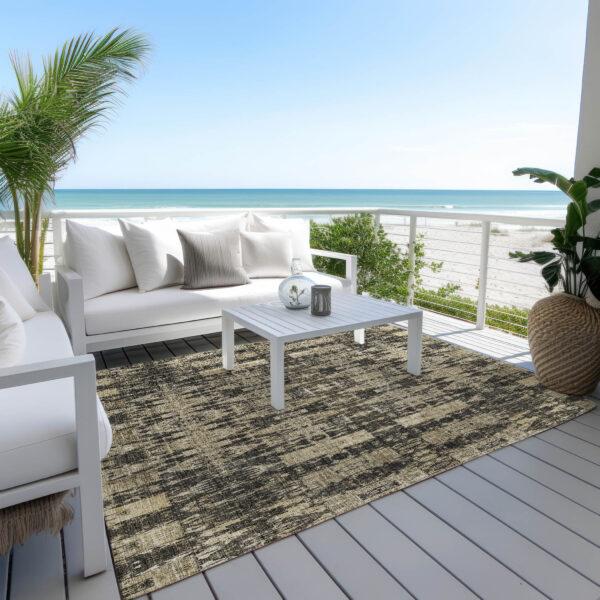 10' X 14' Black Taupe And Beige Moroccan Washable Indoor Outdoor Area Rug