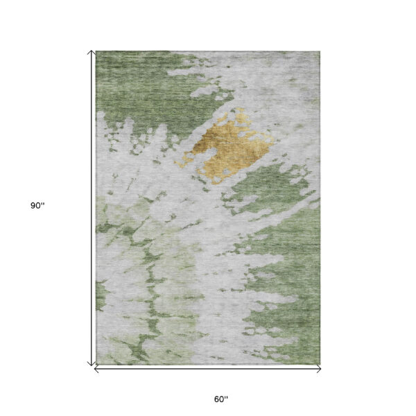 5' X 8' Artichoke Green And Olive Green Abstract Washable Indoor Outdoor Area Rug