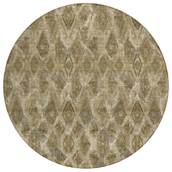 8' Brown Beige And Tan Round Geometric Washable Indoor Outdoor Area Rug