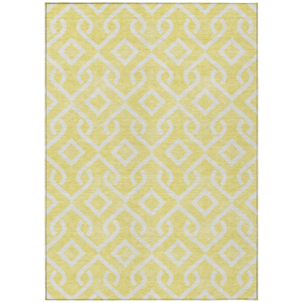 3' X 5' Yellow And Ivory Geometric Washable Indoor Outdoor Area Rug