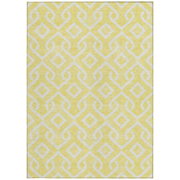 3' X 5' Yellow And Ivory Geometric Washable Indoor Outdoor Area Rug