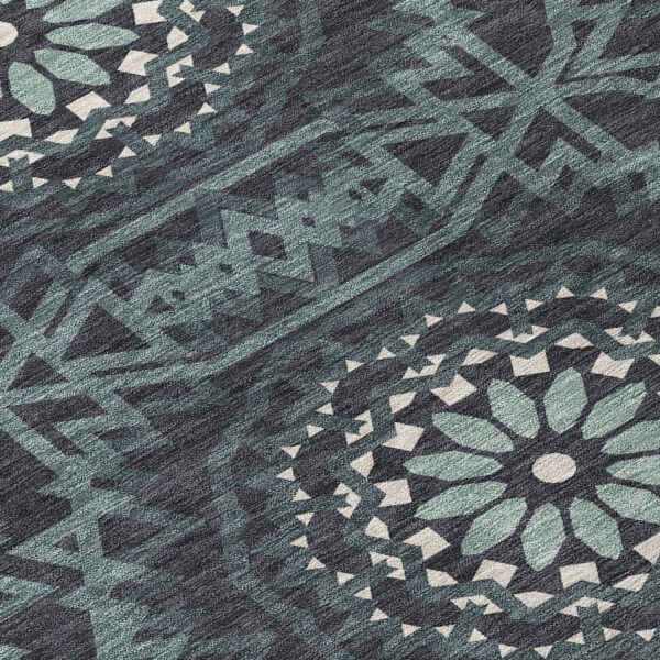 8' X 10' Charcoal Gray And Ivory Floral Medallion Washable Indoor Outdoor Area Rug