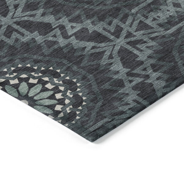 8' X 10' Charcoal Gray And Ivory Floral Medallion Washable Indoor Outdoor Area Rug