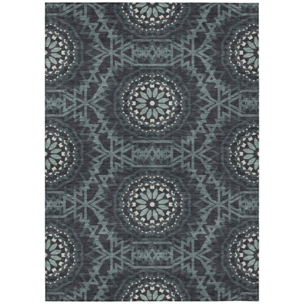 8' X 10' Charcoal Gray And Ivory Floral Medallion Washable Indoor Outdoor Area Rug