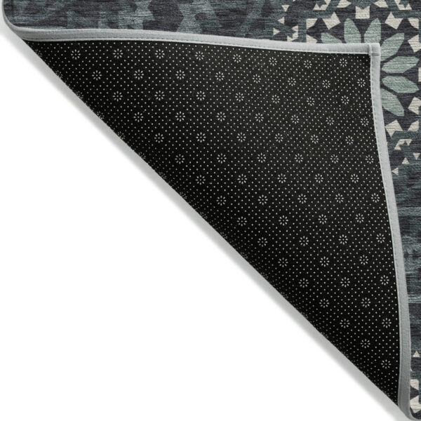 8' X 10' Charcoal Gray And Ivory Floral Medallion Washable Indoor Outdoor Area Rug