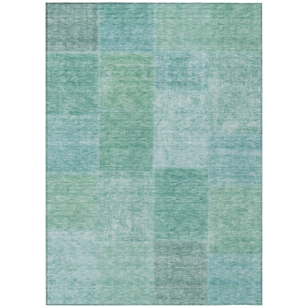 5' X 8' Teal Blue Sage And Green Patchwork Washable Indoor Outdoor Area Rug