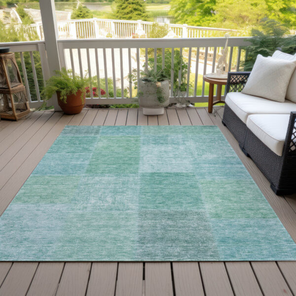 5' X 8' Teal Blue Sage And Green Patchwork Washable Indoor Outdoor Area Rug