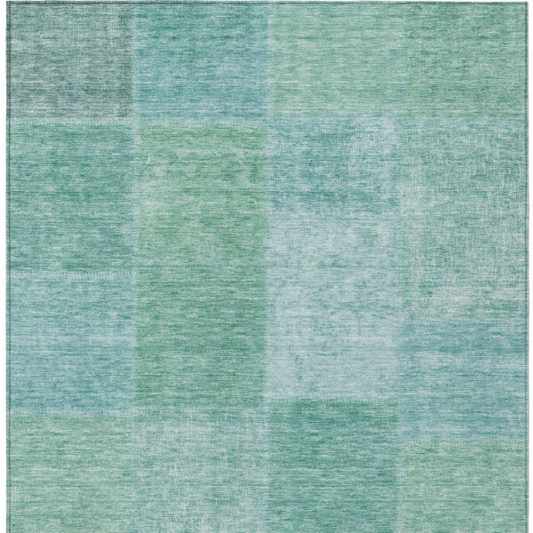 5' X 8' Teal Blue Sage And Green Patchwork Washable Indoor Outdoor Area Rug