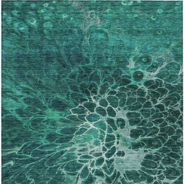 9' X 12' Teal Blue Aqua And Turquoise Abstract Washable Indoor Outdoor Area Rug