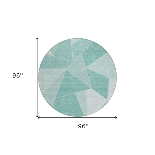 8' Green Mint Green And Aqua Round Geometric Washable Indoor Outdoor Area Rug