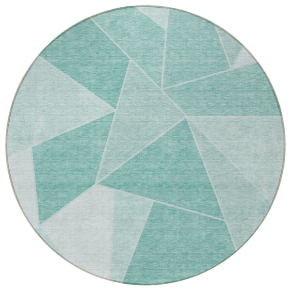 8' Green Mint Green And Aqua Round Geometric Washable Indoor Outdoor Area Rug