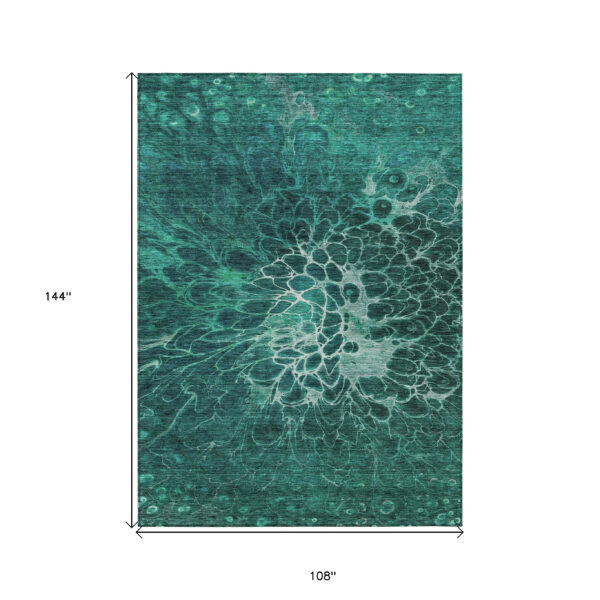 9' X 12' Teal Blue Aqua And Turquoise Abstract Washable Indoor Outdoor Area Rug