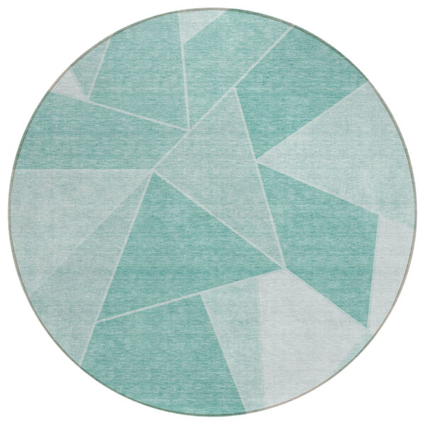 8' Green Mint Green And Aqua Round Geometric Washable Indoor Outdoor Area Rug