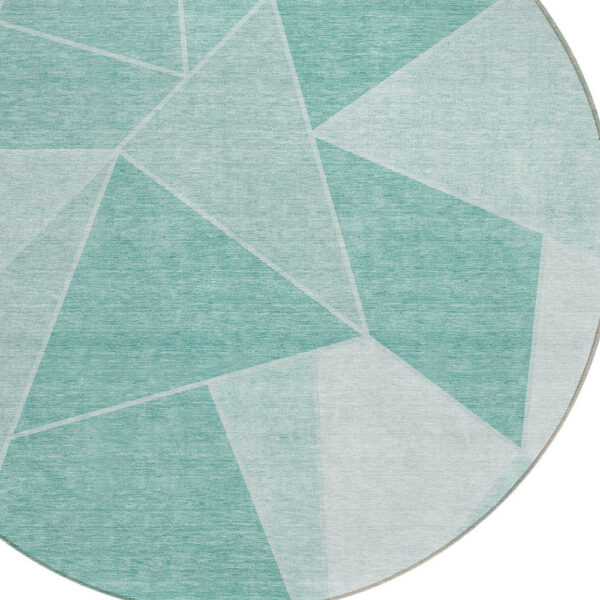 8' Green Mint Green And Aqua Round Geometric Washable Indoor Outdoor Area Rug
