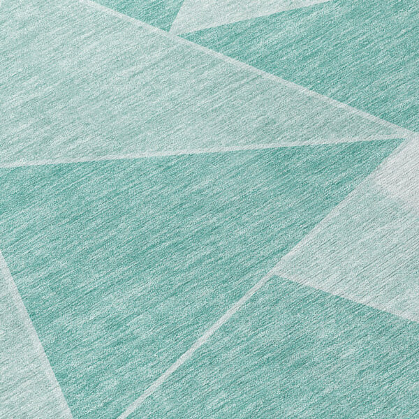 8' Green Mint Green And Aqua Round Geometric Washable Indoor Outdoor Area Rug