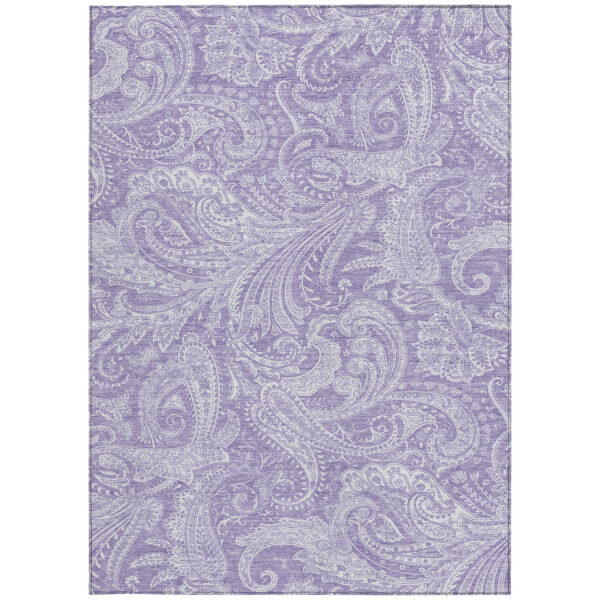 10' X 14' Lavender Purple And Ivory Paisley Washable Indoor Outdoor Area Rug