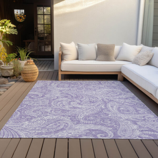 10' X 14' Lavender Purple And Ivory Paisley Washable Indoor Outdoor Area Rug