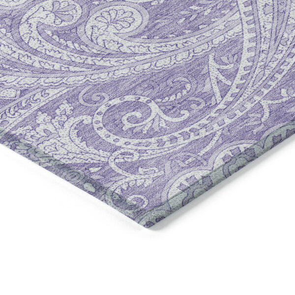 10' X 14' Lavender Purple And Ivory Paisley Washable Indoor Outdoor Area Rug