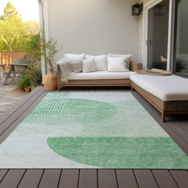 5' X 8' Green And Mint Green Geometric Washable Indoor Outdoor Area Rug