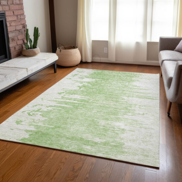 9' X 12' Green And Mint Green Abstract Washable Indoor Outdoor Area Rug