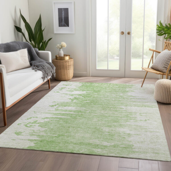 9' X 12' Green And Mint Green Abstract Washable Indoor Outdoor Area Rug