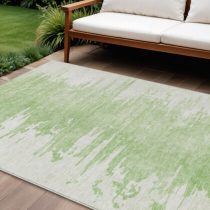 9' X 12' Green And Mint Green Abstract Washable Indoor Outdoor Area Rug