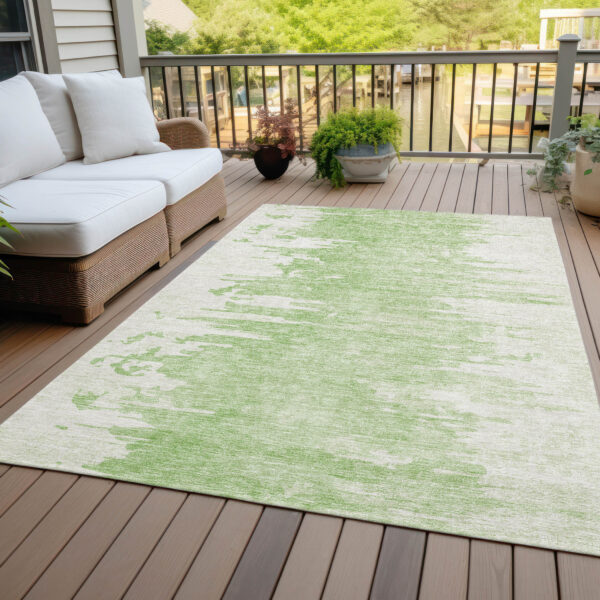 9' X 12' Green And Mint Green Abstract Washable Indoor Outdoor Area Rug