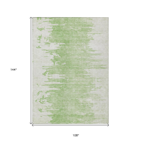 9' X 12' Green And Mint Green Abstract Washable Indoor Outdoor Area Rug